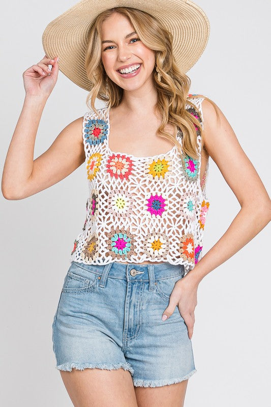 Cotton Sewn & Seed White Crochet Tank - Preciosa Jewelry Co.