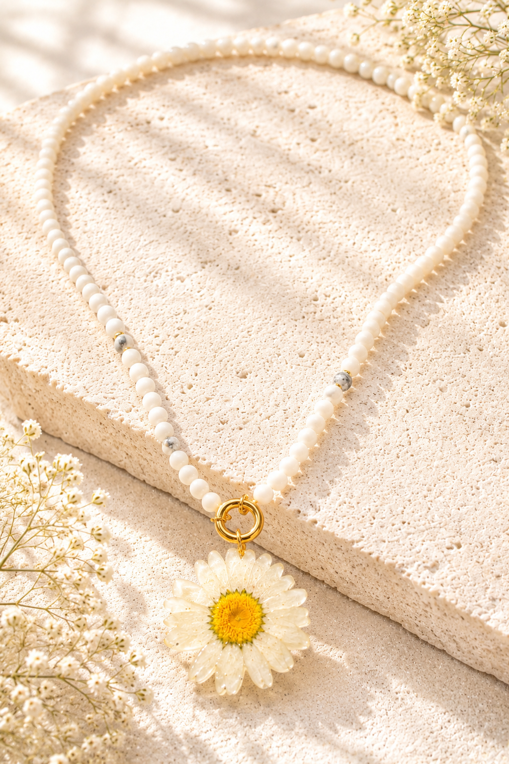 Howlite Semi Precious Daisy Necklace