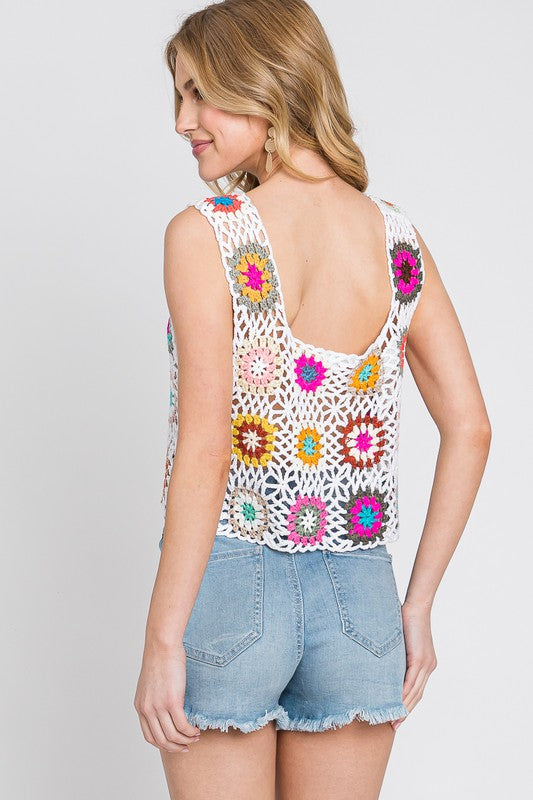 Cotton Sewn & Seed White Crochet Tank - Preciosa Jewelry Co.