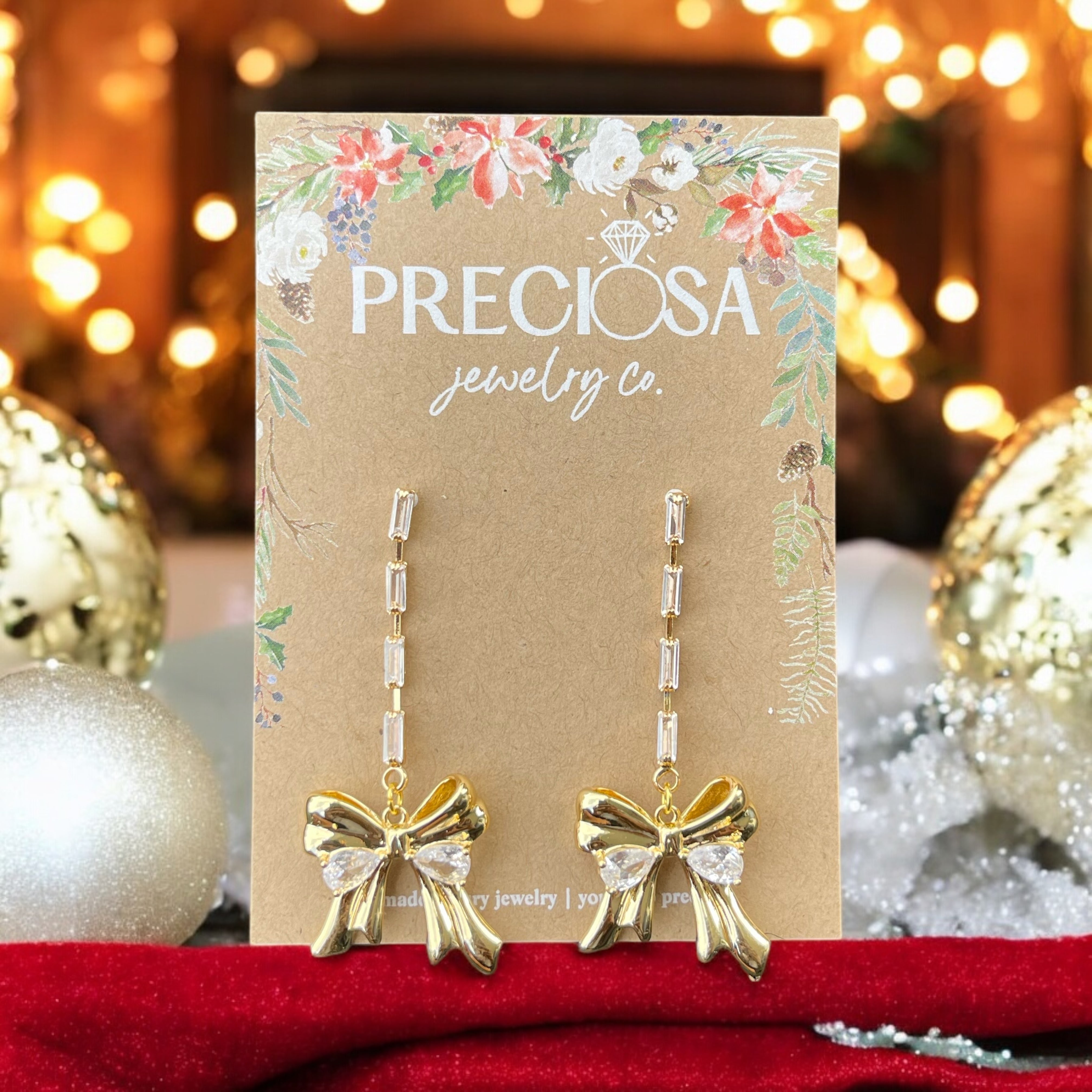 Golden Noel Bow Drop Christmas Earrings