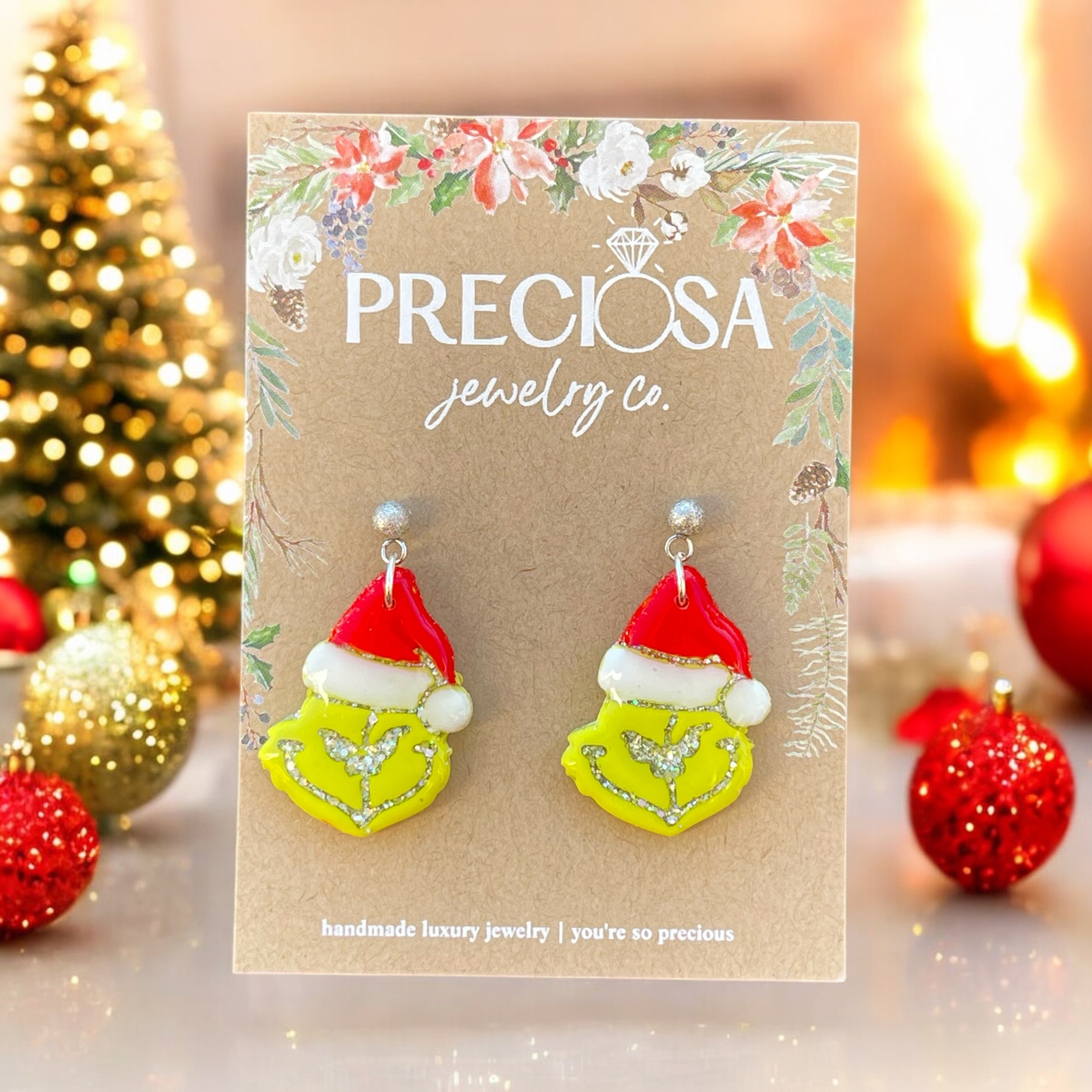 Grinch Christmas Clay Earrings