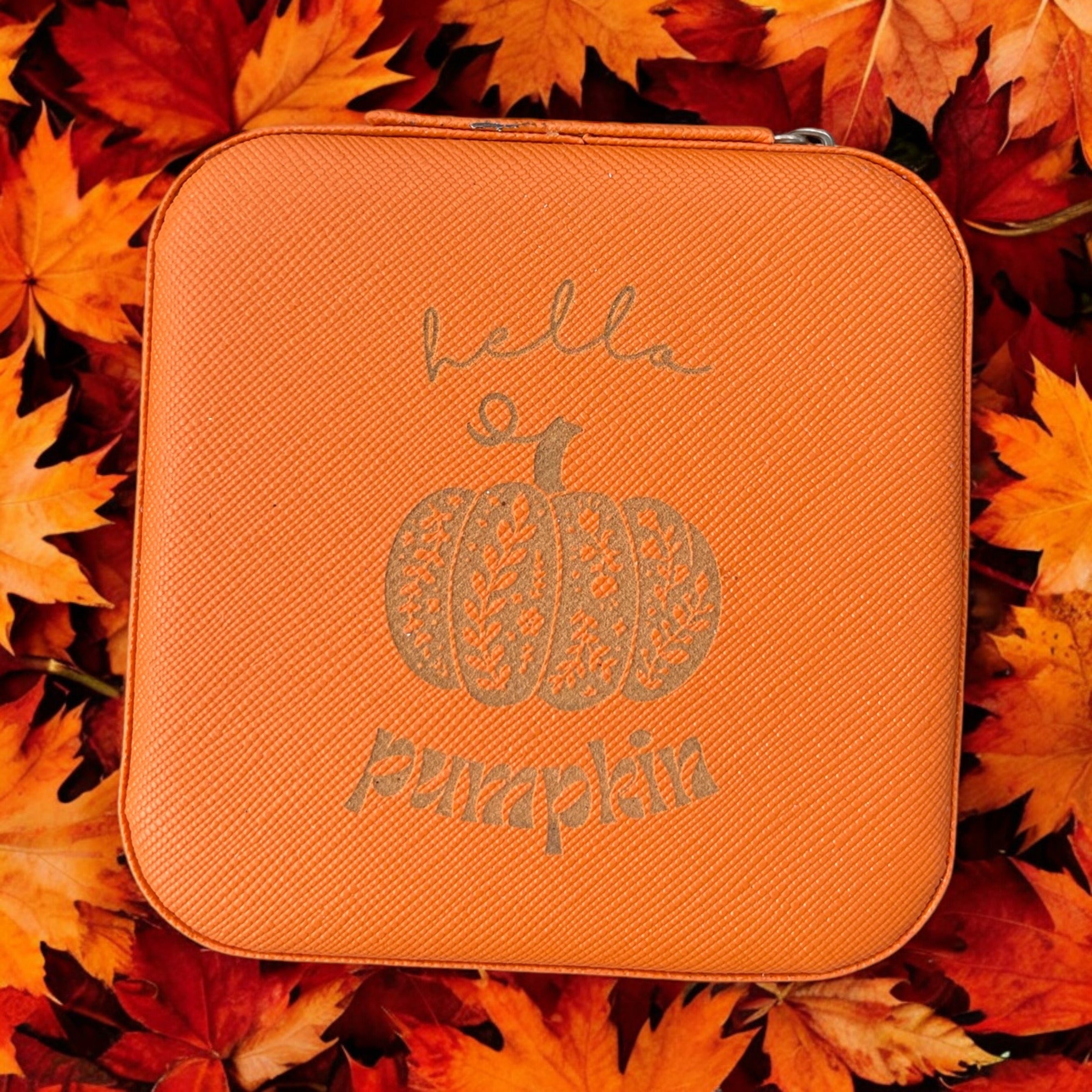 Hello, Pumpkin Faux Leather Travel Jewelry Case