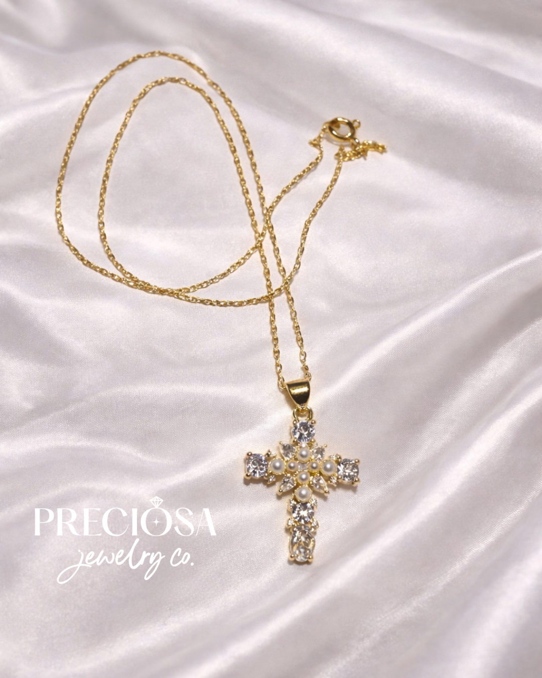 Diamonds & Pearls Gold Cross