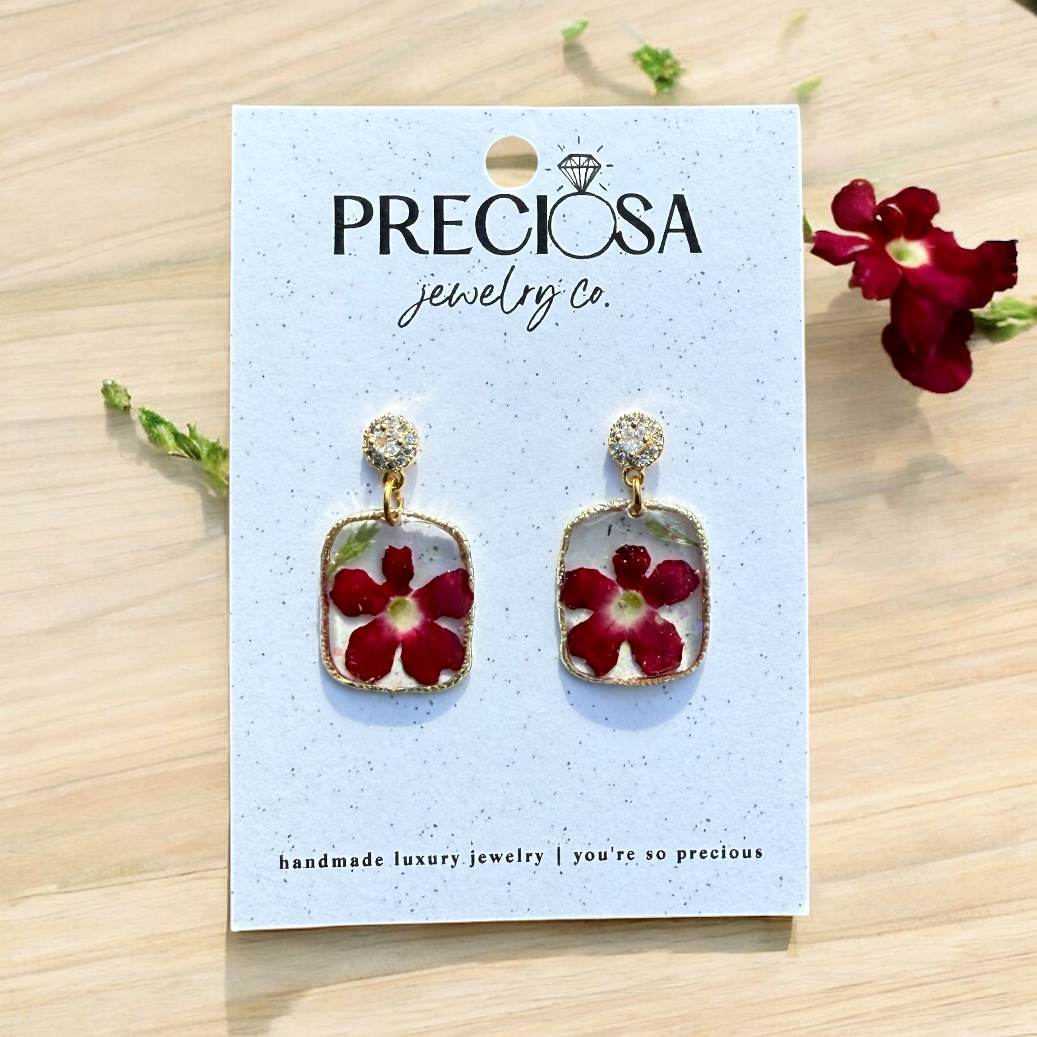 Red Verbana Flower earrings